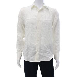 Aime Leon Dore Mens Linen Long Sleeves Button Down Shirt Ivory Size Small